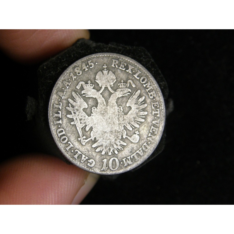 1845 Austria 10 Kreuzers (E) Ferdinand I Austrian Empire.  Old silver coin. RARE