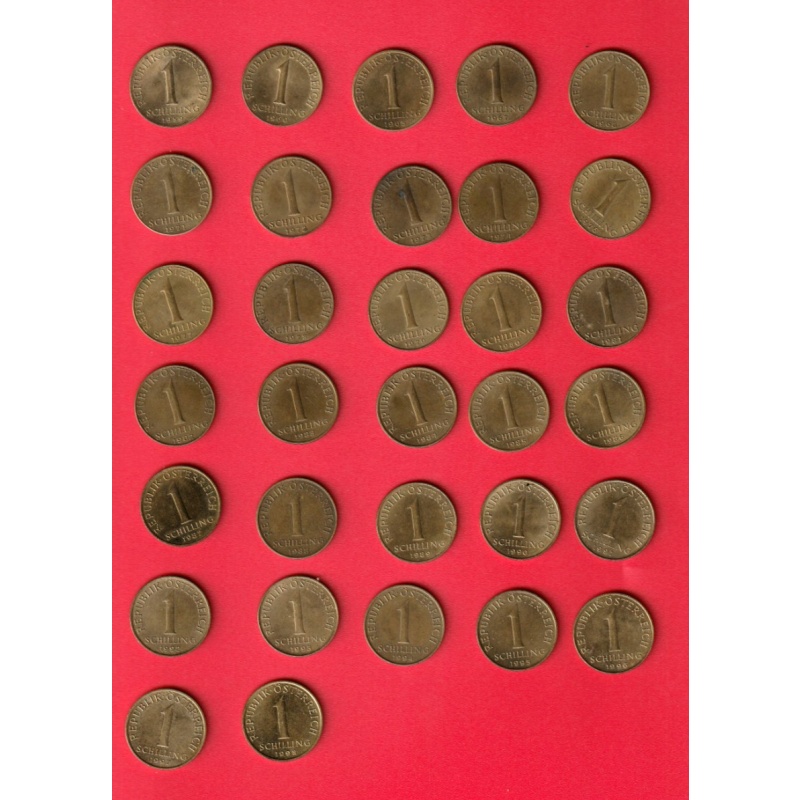 Austria 1  Schilling  coins (32)   all diff1959-1998 VF (A6-0118) COMBINE ORDERS