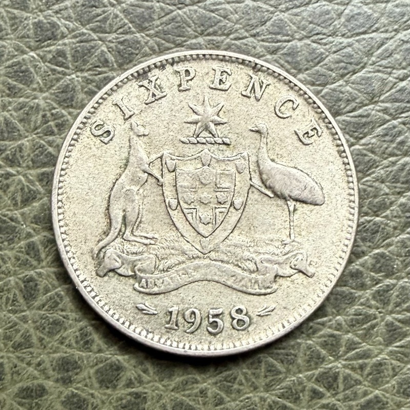 1958 Australia Sixpence Silver Coin Queen Elizabeth II 0.500 Silver