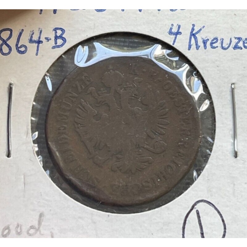 1864 B Austria 4 Kreuzer