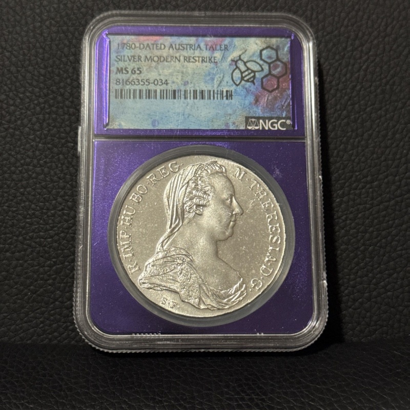 Austria Taler 1780 Dated Modern Restrike TraderBea NGC MS65 83.3% Silver