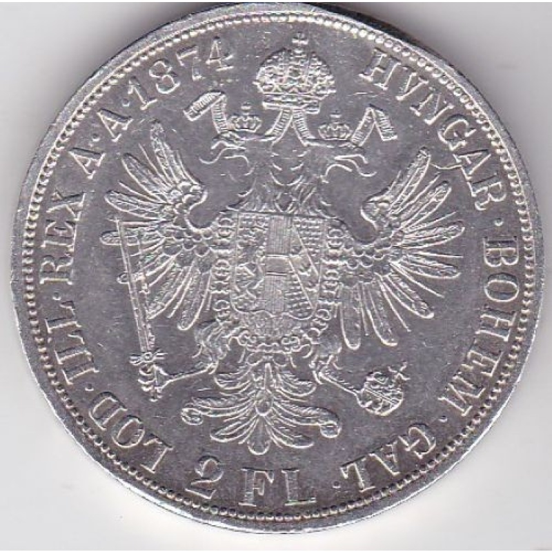 Austria 2 Florin Gulden 1874 Franz Joseph I Edge Damage