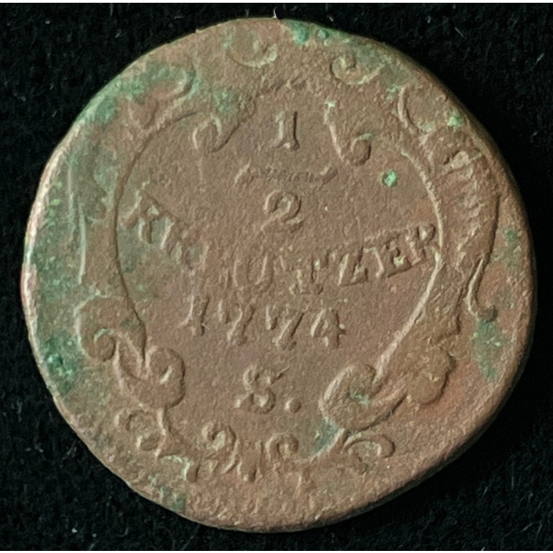 1774 Austrian Empire 1/2 Kreuzer, Emperor Joseph II