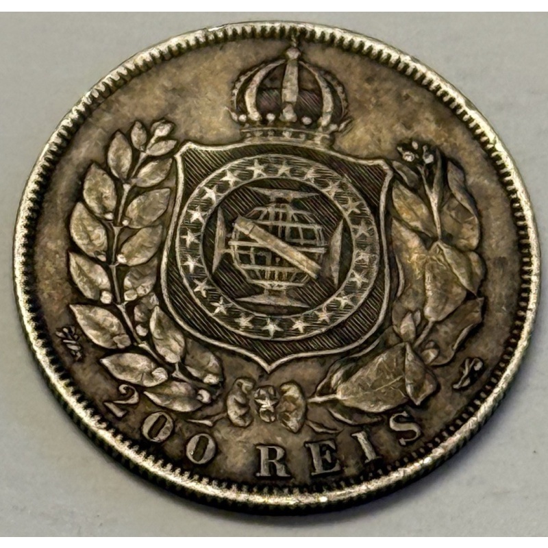 1867 - 200 REIS - BRAZIL - UNKNOWN MINTAGE - 83.5% SILVER - 2.5g - GREAT DETAIL
