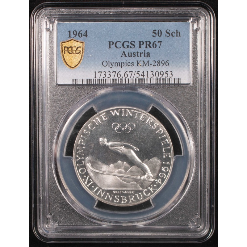 1964 AUSTRIA 50 SCHILLING***PCGS PR67***OLYMPICS***KM# 2896