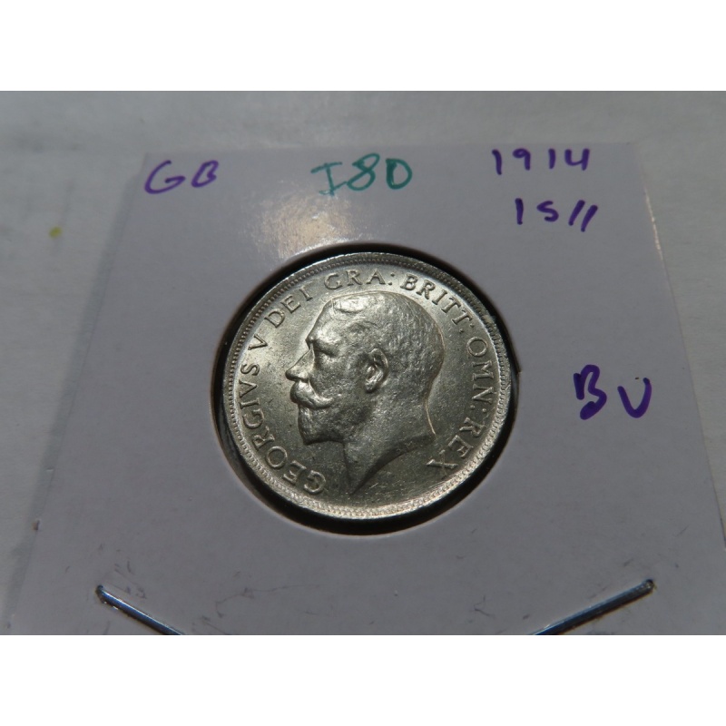 I80 Great Britain 1914 Silver Shilling BU