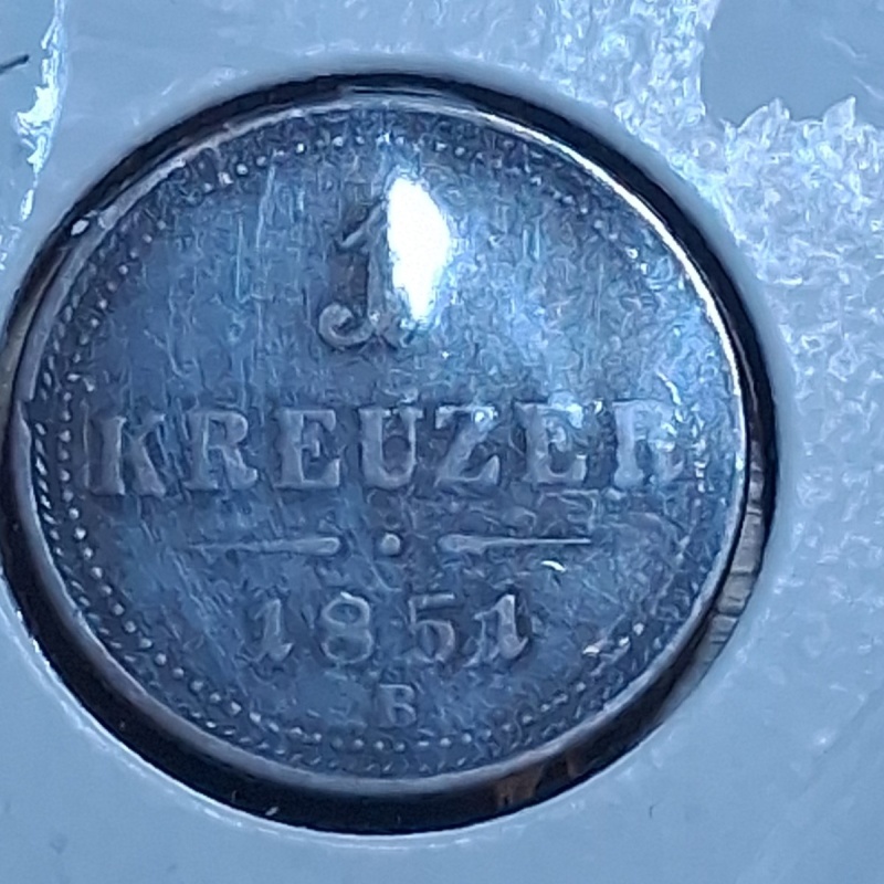 1851 Austria 1 Kreuzer Coin B Variety Uncertified Austrian Collectible