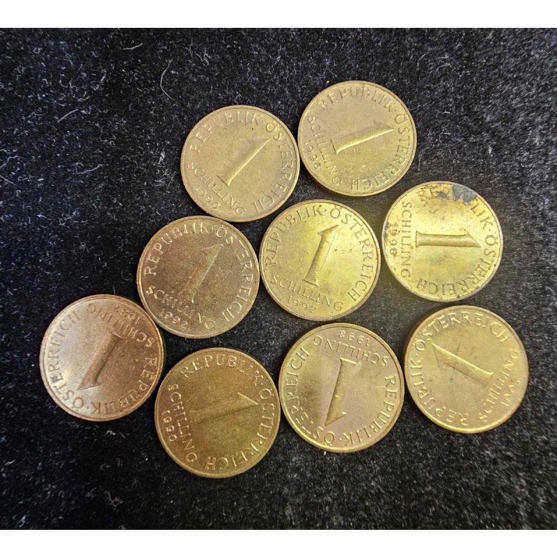 9- Austria 1 Schilling Coin 1996, 1997, 1990, 1987. 1998, 1992 edelweiss flower