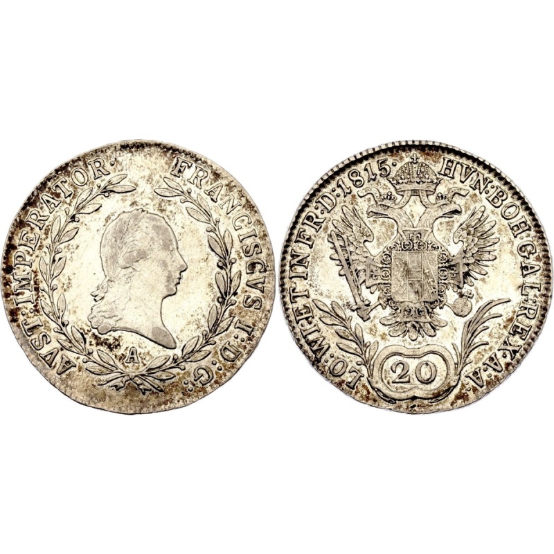 COIN Austria 20 Kreuzer 1815 A KM#?2142 Silver Franz I XF+ Toning