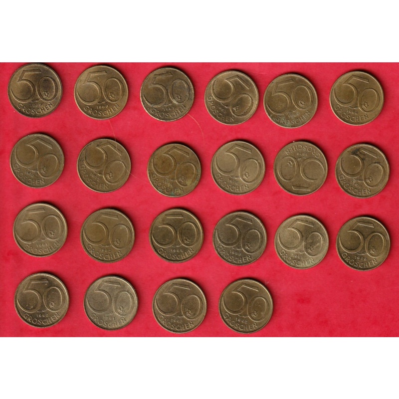 Austria 50 Groschen  Coins  22 different dates 1959-1993  A6-0112 COMBINE ORDERS