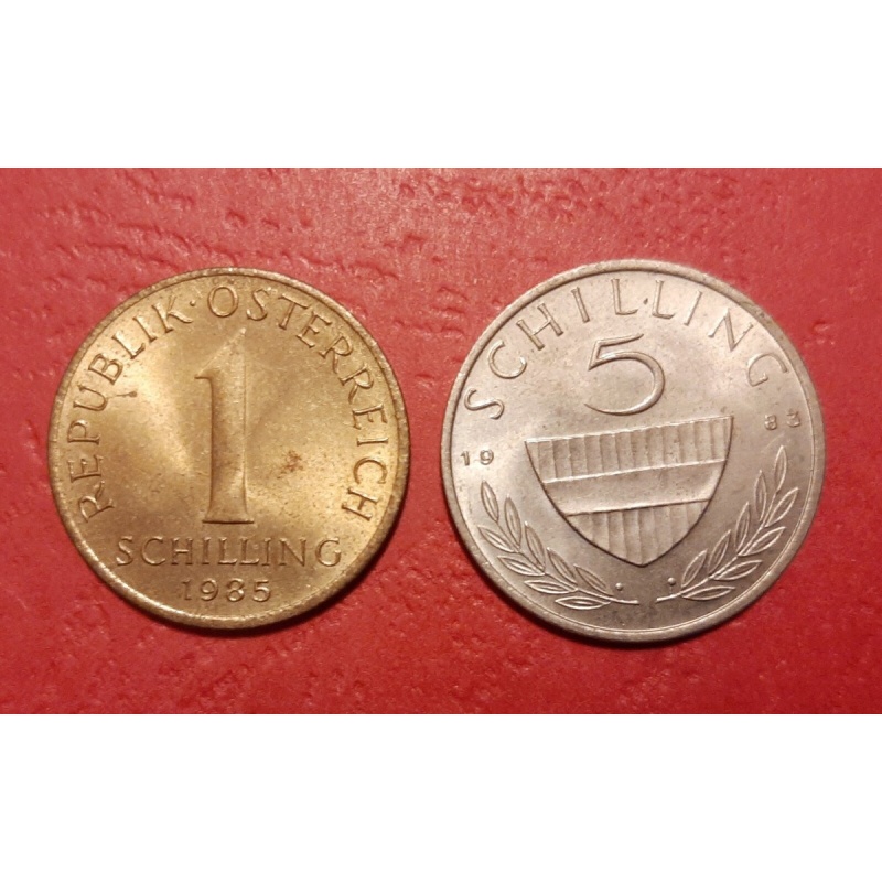 AUSTRIA Series 2 Coins 1 Schilling 1985 + 5 Schilling 1983 KM# 2886 - KM# 2889