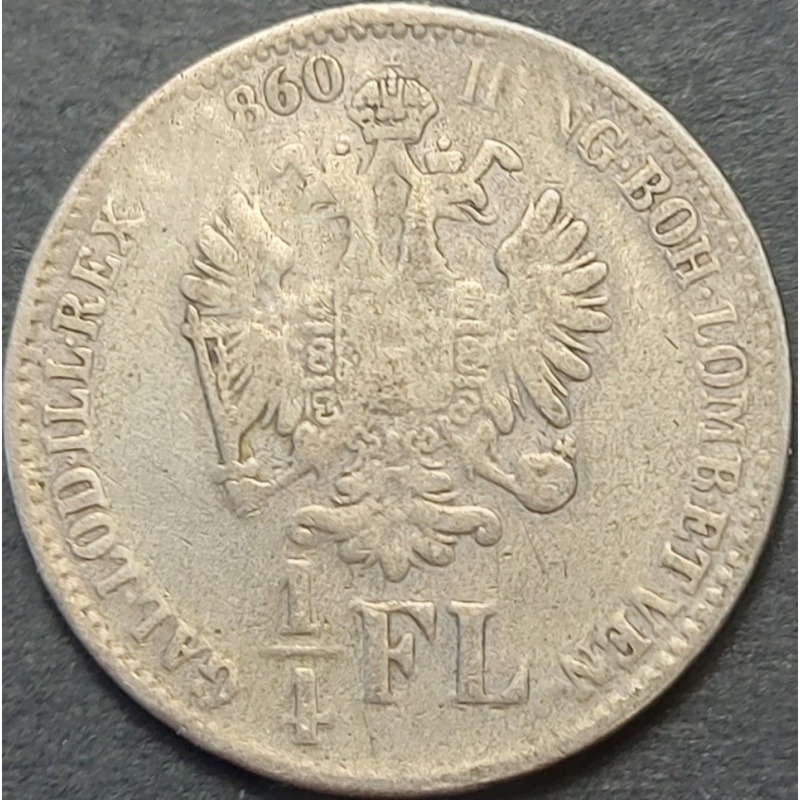 AUSTRIA ÖSTEREICH 1/4 FLORIN 1860B KM#2214 F++ SILVER FRANC JOSEPH I. 1848-1916
