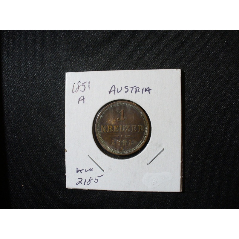 Austria 1851A 1 Kreuzer Copper Coin