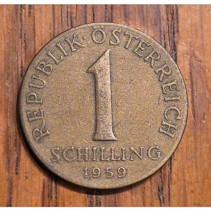1959 Austria 1 Schilling, Denomination, 3 Edelweiss Flowers Aluminum-Bronze