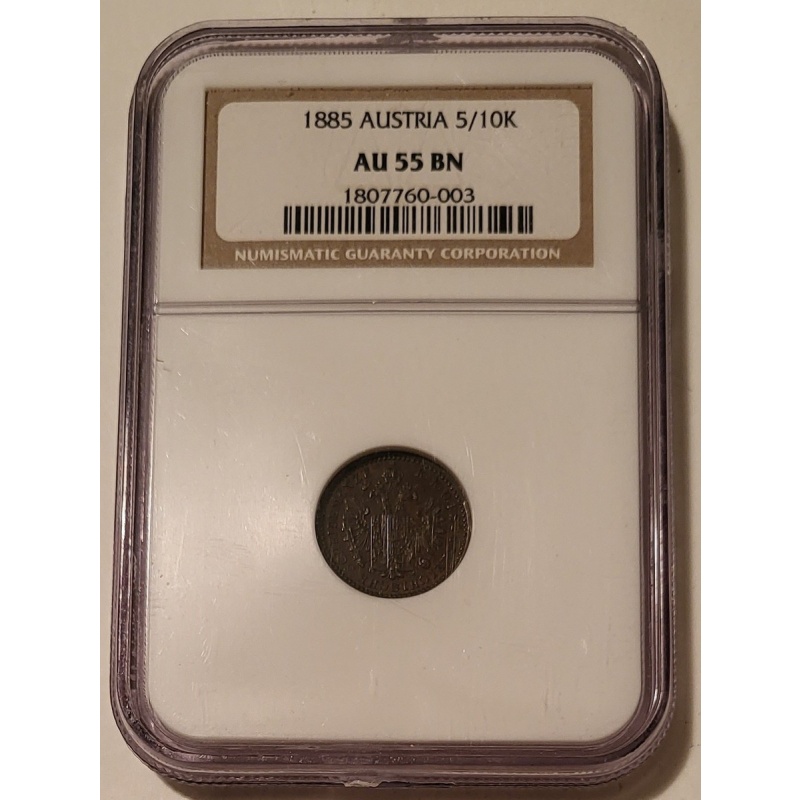 NGC Austria 1885 5/10 Kreuzer AU55 BN*