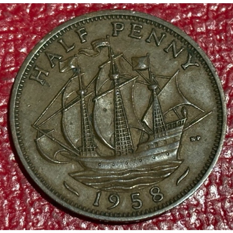 VINTAGE XF 1958 GREAT BRITAIN ENGLISH HALF 1/2 PENNY COIN -FEB464
