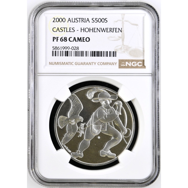 2000 Austria 500 Shilling Castles Burg Hohenwerfen Silver Coin NGC PF 68 CAMEO