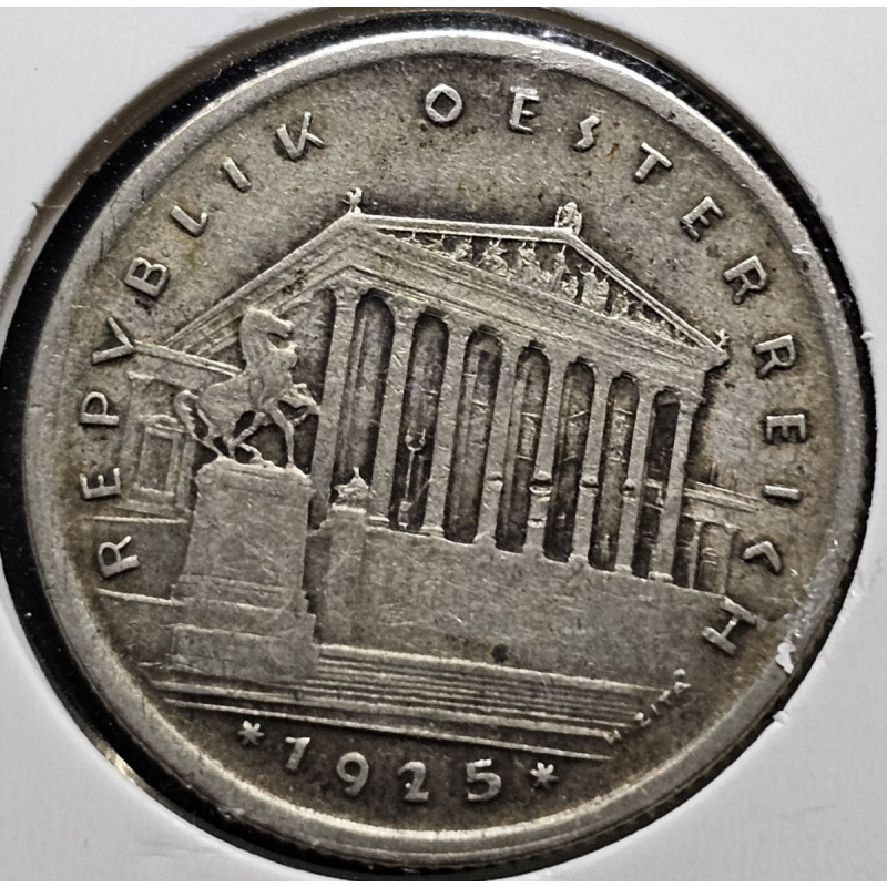 1925 Austria 1 Schilling Silver .640 Circulated KM 2840 Nice Condition  Coin