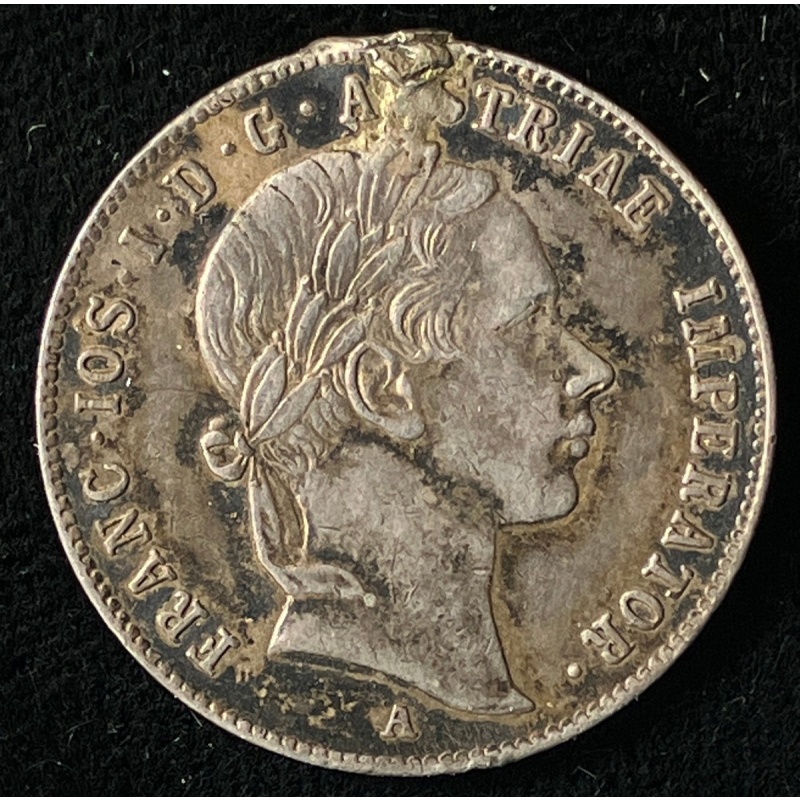 1853 A Austria Silver 20 Kreuzers, Emperor Francis Joseph 1, Ex Jewelry