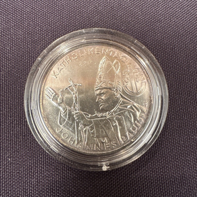 1983 Austria 500 Schilling Silver Coin - Catholic Day John Paul II Commemorative