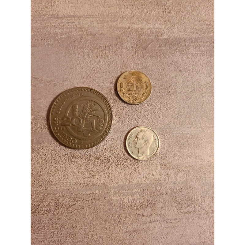 Mexico & Venezuela World Coin Lot Mayan Calendar 20 Pesos 1941 20 Centavos