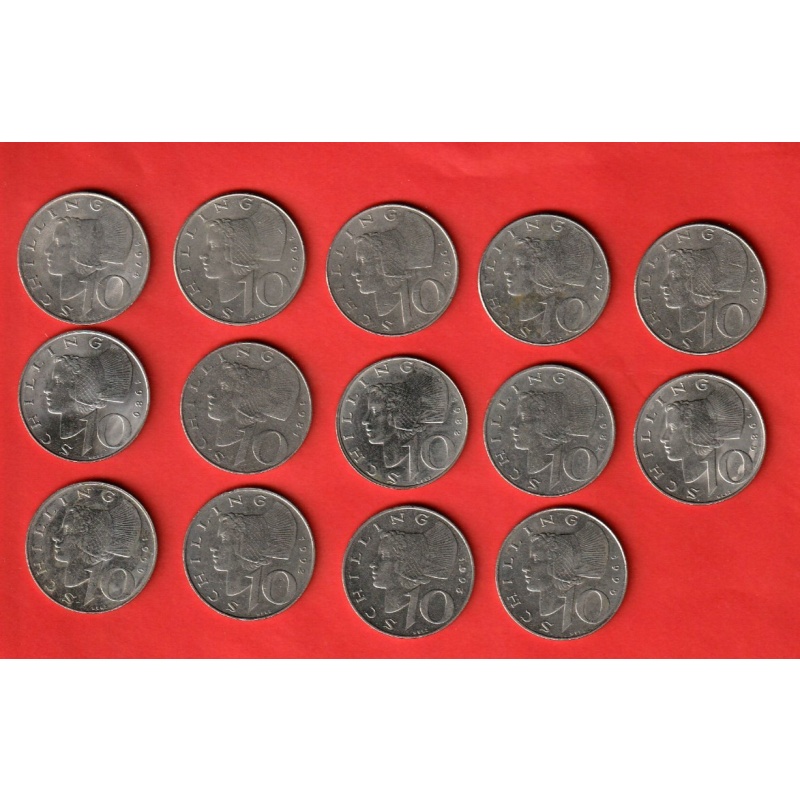 Austria 10 Schilling  coins (14 ) all diff 1974-1995  VF (A6-123) COMBINE ORDERS