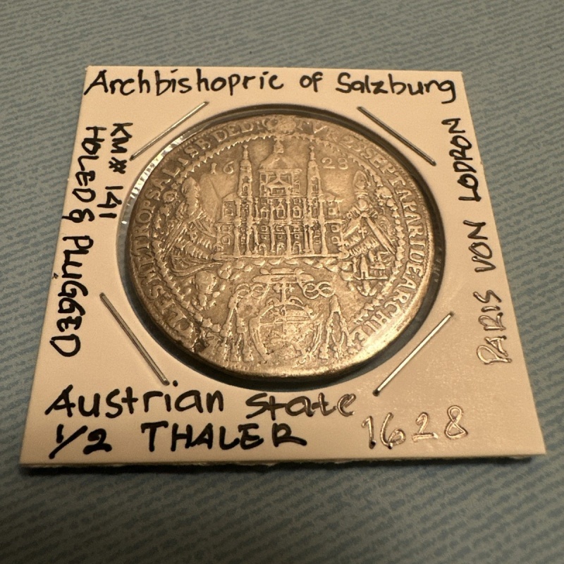 Austria Salzburg Archbishopric 1628 Silver 1/2 Speciethaler Holed & Plugged