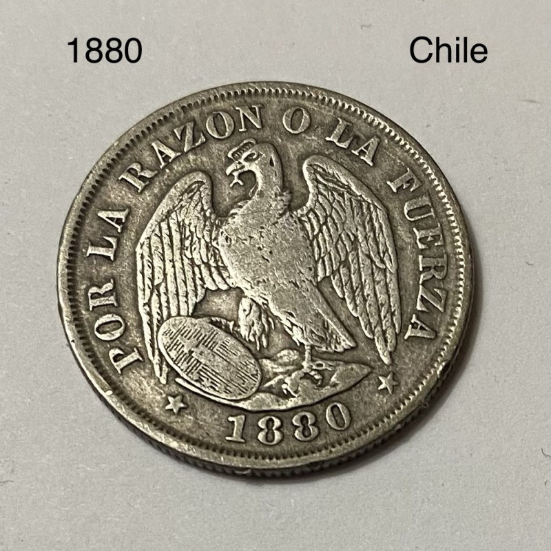 1880 Chile -20 Centavos -Better Grade - Silver
