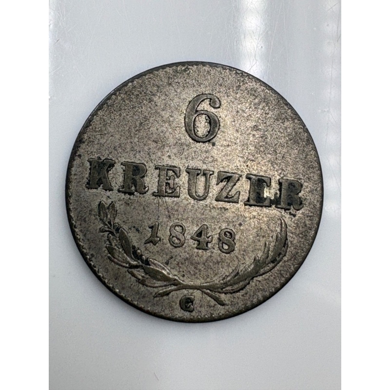 1848-C Austrian Empire 6 Kreuzer Collectible Billon (42.8% Silver) World Coin