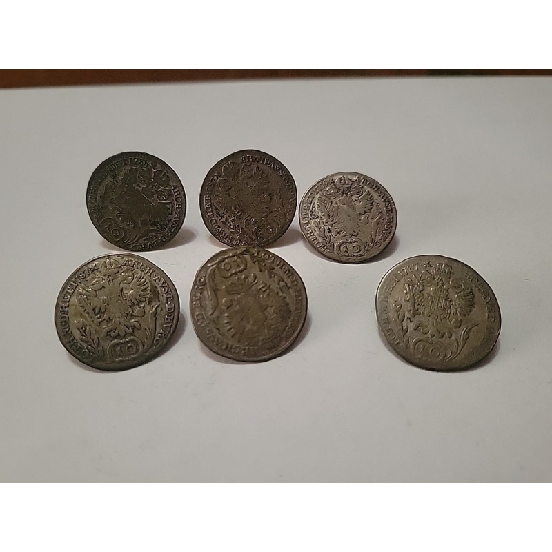 Lot Of 6 1780s AUSTRIA SILVER 10 KREUZER COINS Made Into Buttons & Cufflinks