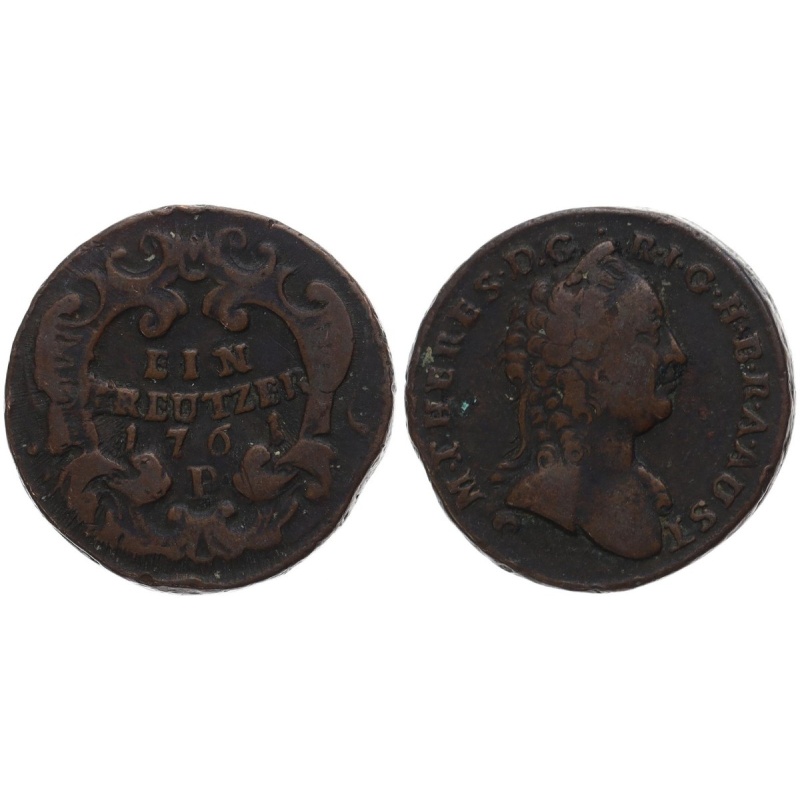 Austria - Austria 1 Kreuzer Kreutzer 1761 P - Copper, 9.25g, Ø 25mm Km#1993