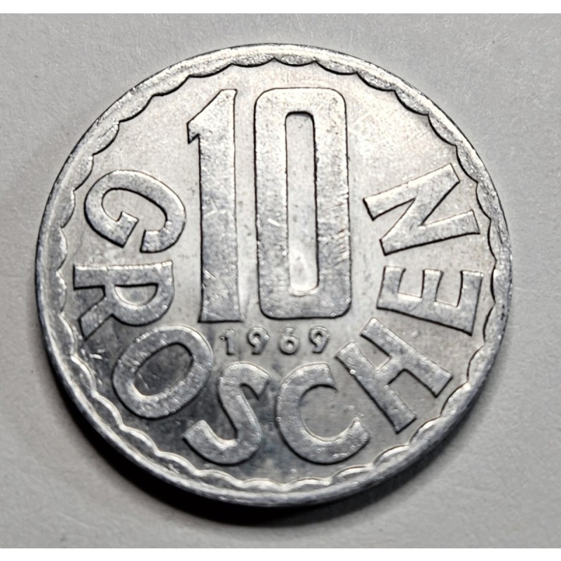 1969 Austria 10 Ten Groschen - Aluminum Coin - Austrian - World Coin - Europe