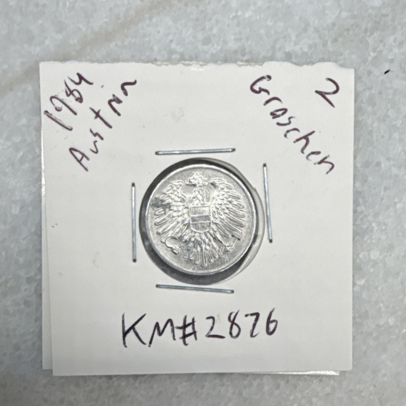 1984 Austria 2 Groschen World Coin, ÖSTERREICH, KM#2876