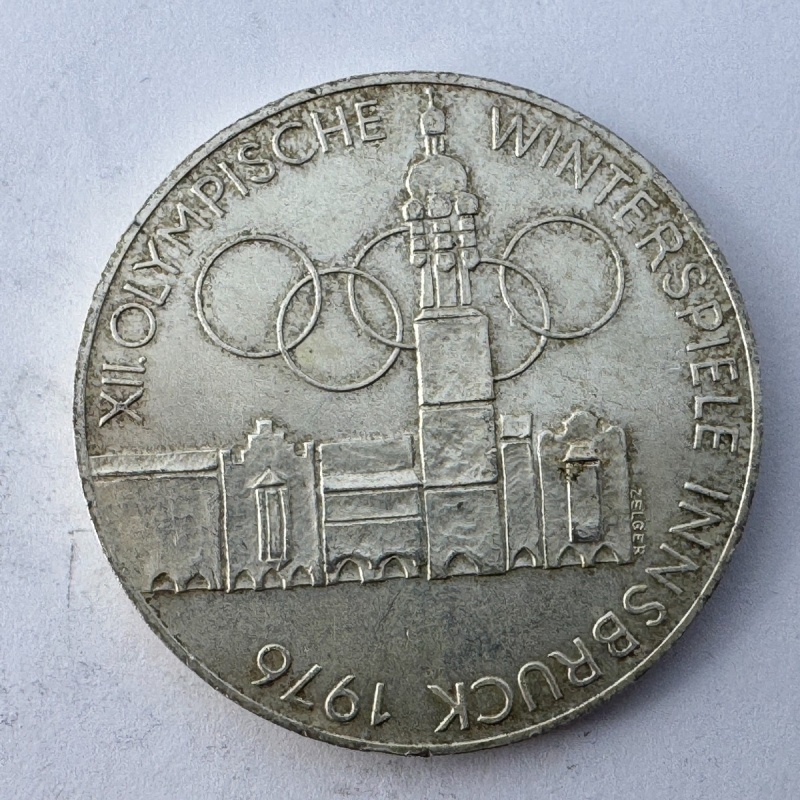 1976 Austria 100 Schilling Silver Coin XII Olympic Winter Games Innsbruck KM-291