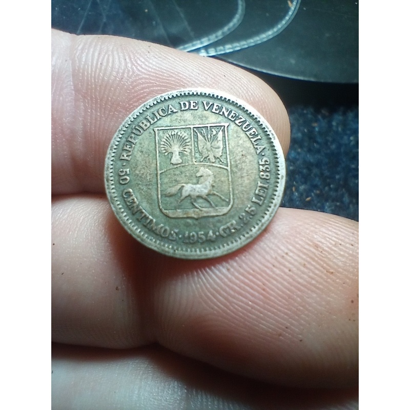 1954 Venezuela 50 Centimos .835 Silver Coin