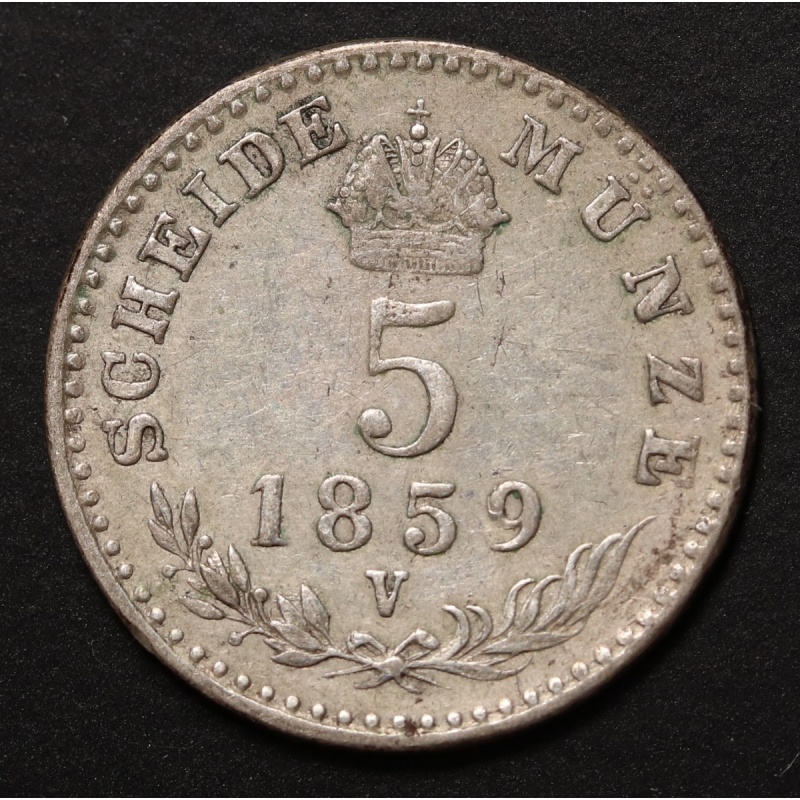 1859 V Austria 5 Kreuzer - Francis Joseph I - Billon (.375 silver) KM#?2197