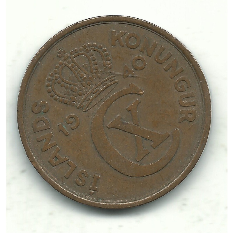 A VERY NICELY DETAILED HIGH GRADE 1940 ICELAND 5 AURAR COIN-MAR092