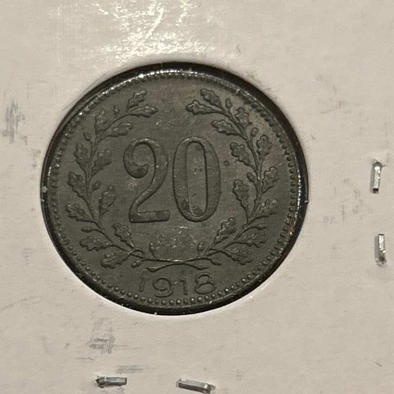 OLD COIN OF AUSTRIA-HUNGARY EMPIRE 20 HELLER 1918 WORLD WAR I ~ CHARLES I