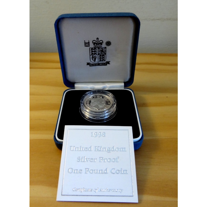 1998 Silver Proof Great Britain 1 pound Coin with Box and COA