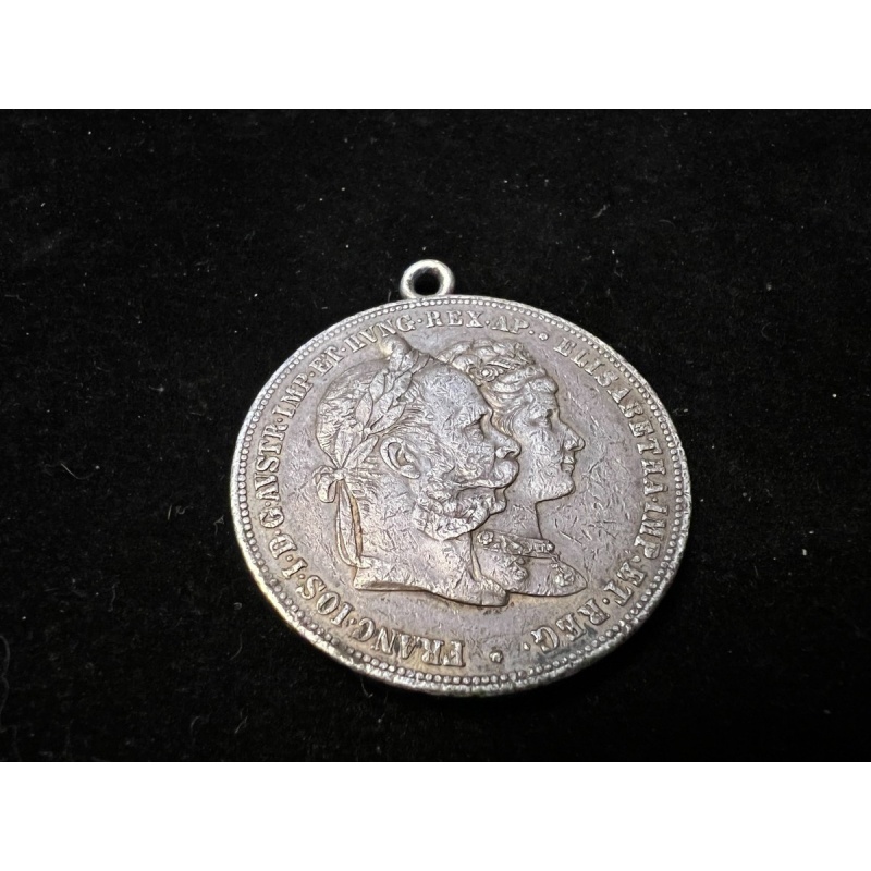 1879 Austria 2 FL Wedding Ann. Silver Coin - Jewelry Mount Hole Added