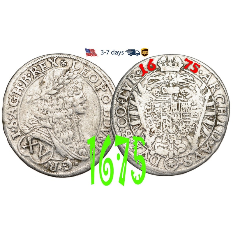 Austria 15 Kreuzer 1675 Habsburg  Leopold I, Silver Coin #19420