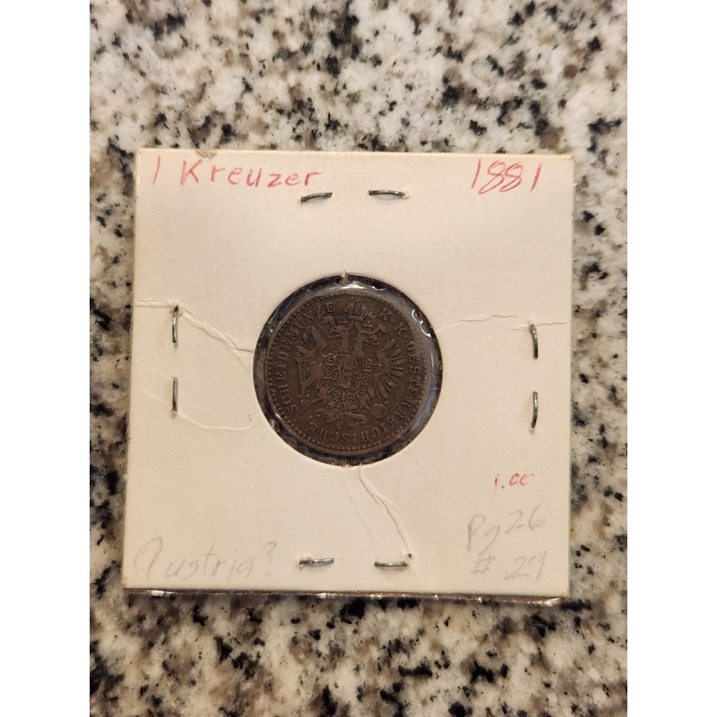 1881 Austria Austrian One 1 Kreuzer Double Eagles Coin