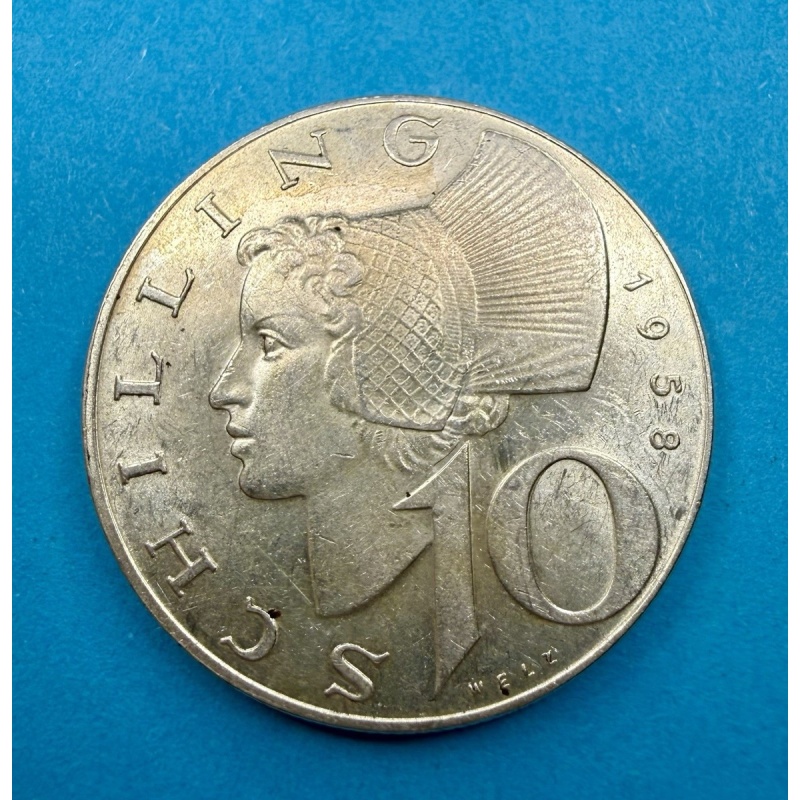 1958 Austria 10 Schilling Silver Coin – Austrian Republic Silver