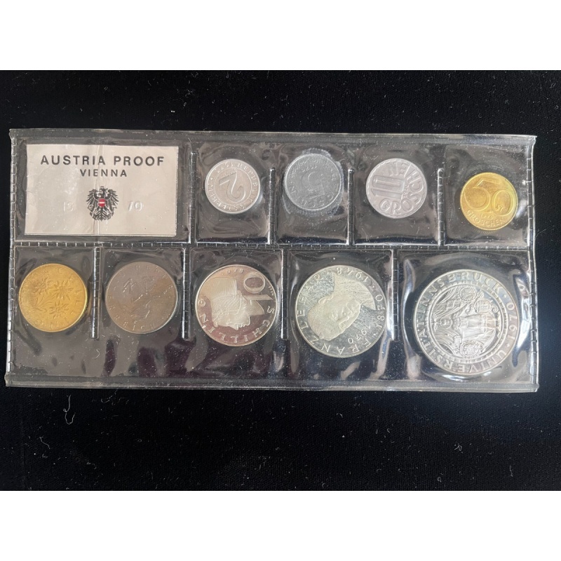1970 AUSTRIA Coinage Proof Set with 3 silver coins in original packaging