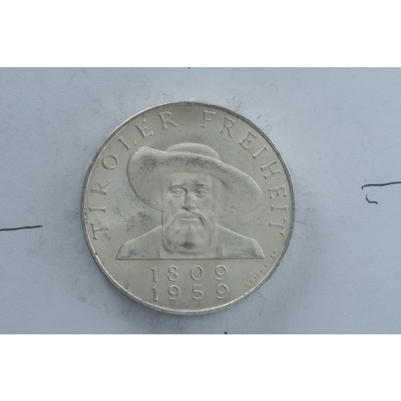 1959 Austrian 50 Schilling Silver Coin Tiroler Freedom 0.640 Silver