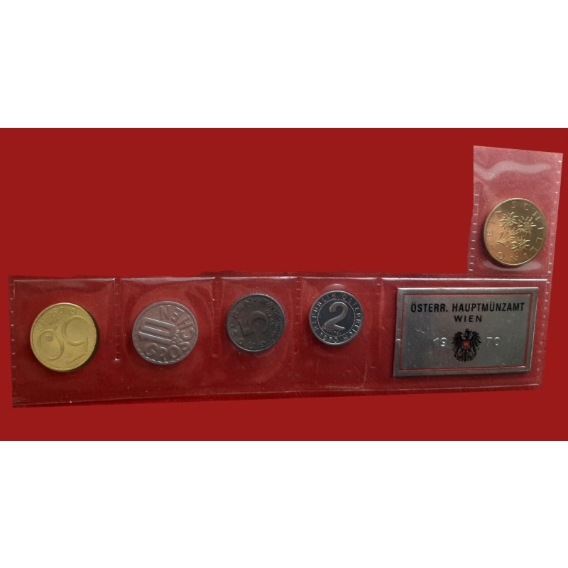 AUSTRIA Serie Divisionale 1970 2 Groschen a 1 Schilling SET 5 coins PROOF