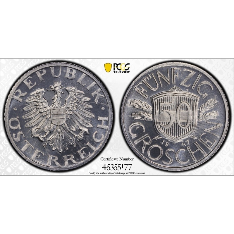1947 Austria 50 Groschen PCGS PR66 Scarce in Proof                          2640