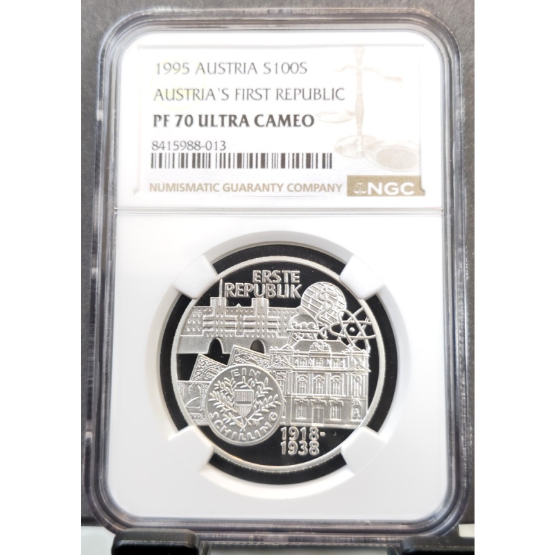 1995 AUSTRIA SILVER 100 SCHILLING FIRST REPUBLIC NGC PF 70 ULTRA CAMEO RARE