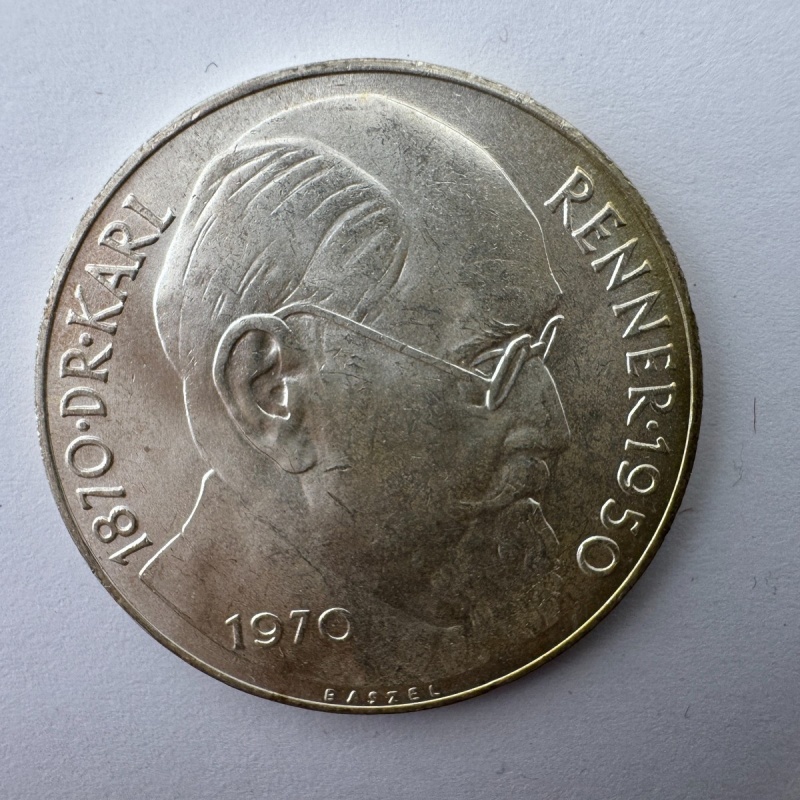 1970 Austria 50 Schilling Silver Karl Renner Coin • 0.640 Silver Commemorative