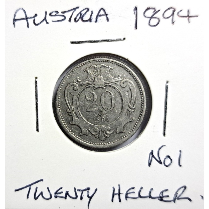 @@@ A SUPERB  AUSTRIA 1894 TWENTY HELLER no1 @@@
